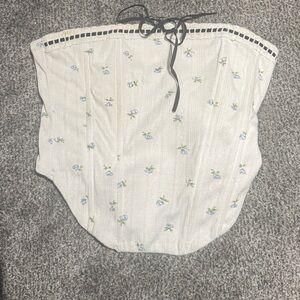 Lou & Grey Cream Floral Drawstring Corset Top
